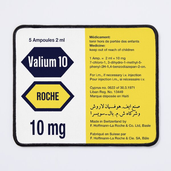 Artikelvorschau, Vintage Valium 10 Pharma-Etikett – Retro-Design für medizinische Verpackungen aus den 1970er Jahren entworfen und verkauft von PharmaOriginals.