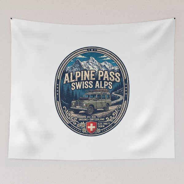 Aperçu de l'œuvre Alpine Pass Mountain Badge - Vintage Swiss Alps Travel Art créée et vendue par Pollock.