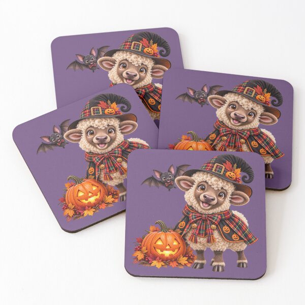 Aperçu de l'œuvre Adorable mouton des Highlands écossais déguisé en sorcière pour Halloween avec une citrouille créée et vendue par MaedK.