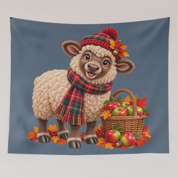 Item preview, Cute Scottish Highland Sheep with Apples and Autumn Leaves designed and sold by MaedK.