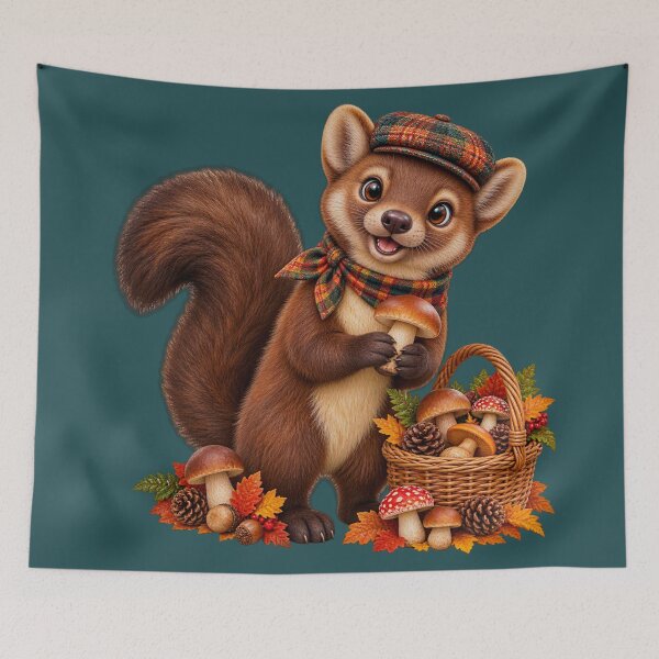 Item preview, Cute Scottish Pine Marten Foraging for Autumn Mushrooms designed and sold by MaedK.