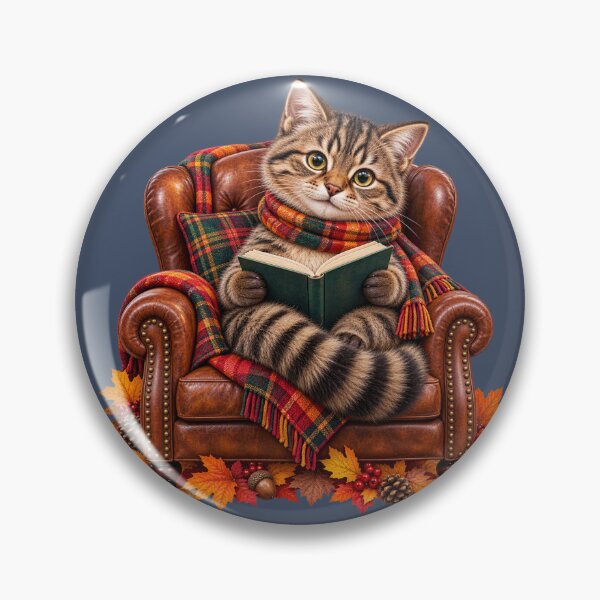 Item preview, Cute Scottish Wildcat Reading a Book in a Cosy Autumn Armchair designed and sold by MaedK.