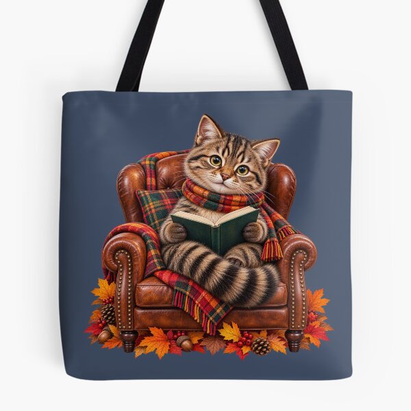 Item preview, Cute Scottish Wildcat Reading a Book in a Cosy Autumn Armchair designed and sold by MaedK.