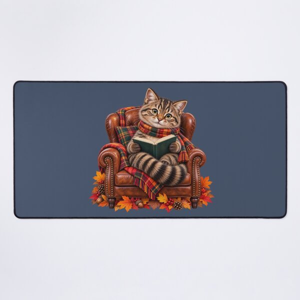 Item preview, Cute Scottish Wildcat Reading a Book in a Cosy Autumn Armchair designed and sold by MaedK.