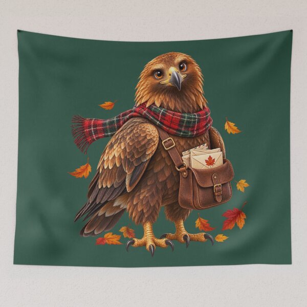 Aperçu de l'œuvre Mignonne Factrice écossaise Aigle royal d'automne avec sacoche en tartan créée et vendue par MaedK.
