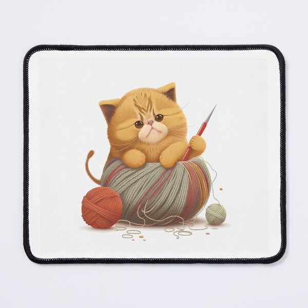 Item preview, Orange Tabby Kitten with Yarn – Cozy Knitting Cat Art designed and sold by Apex Designs.