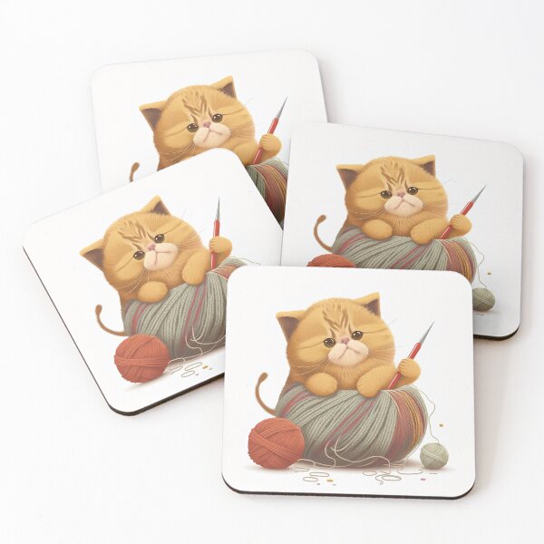 Item preview, Orange Tabby Kitten with Yarn – Cozy Knitting Cat Art designed and sold by Apex Designs.
