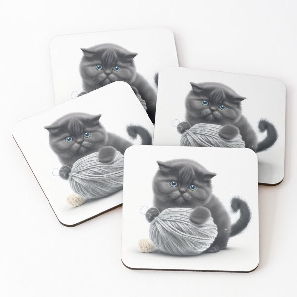 Item preview, Gatito gris de ojos azules con lana – Arte de gato tejiendo acogedor designed and sold by Apex Designs.