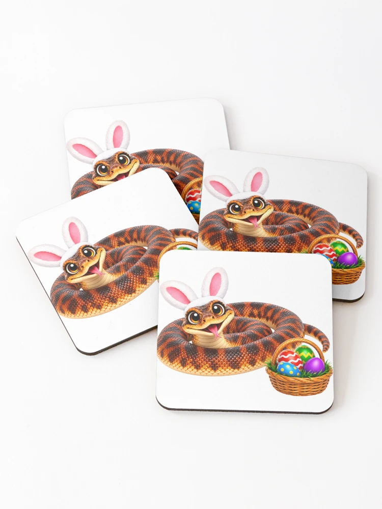 Thumbnail 1 of 5, Coasters (Set of 4), Colourful Calabar Python Easter designed and sold by Sillytoe.