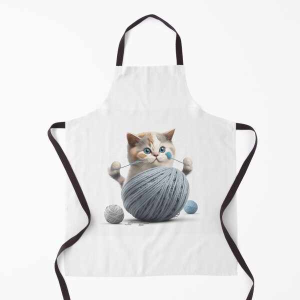 Item preview, Blue-Eyed Cream Kitten with Yarn – Cute Knitting Cat Art designed and sold by Apex Designs.