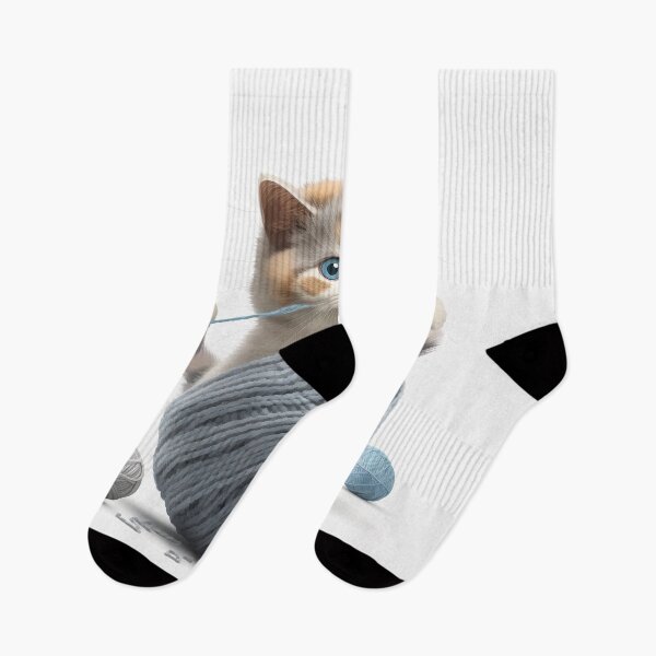 Item preview, Blue-Eyed Cream Kitten with Yarn – Cute Knitting Cat Art designed and sold by Apex Designs.