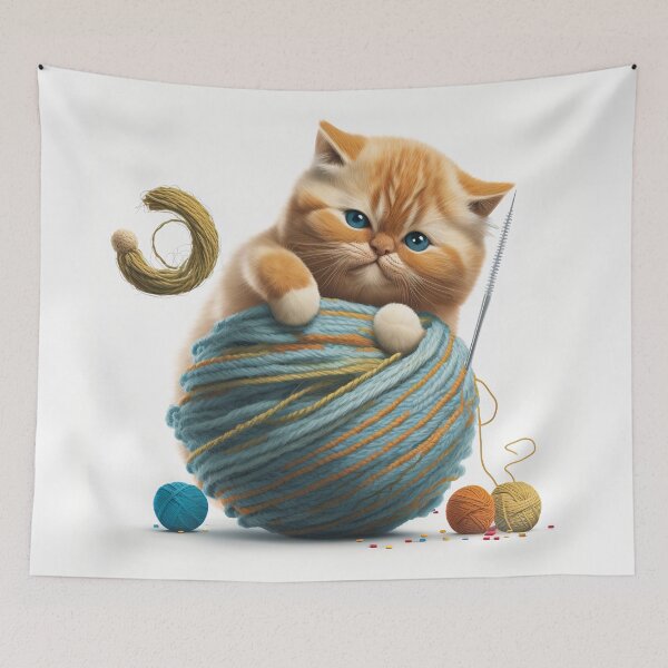 Item preview, Orange Tabby Kitten with Yarn – Cute Knitting Cat Art designed and sold by Apex Designs.