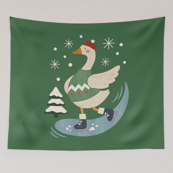 Item preview, Christmas Goose Ice Skating for Cozy Holiday Fun designed and sold by FreshVibe Prints.