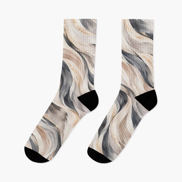 Aperçu de l'œuvre Neutral Watercolor Waves – Beige Gray & Charcoal Abstract Pattern créée et vendue par HO•Designs.