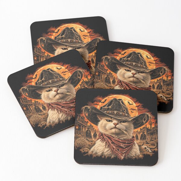 Item preview, Ghost Town Cowboy Cat – Vintage Western Halloween Cat Design designed and sold by GrimCuteStudio.