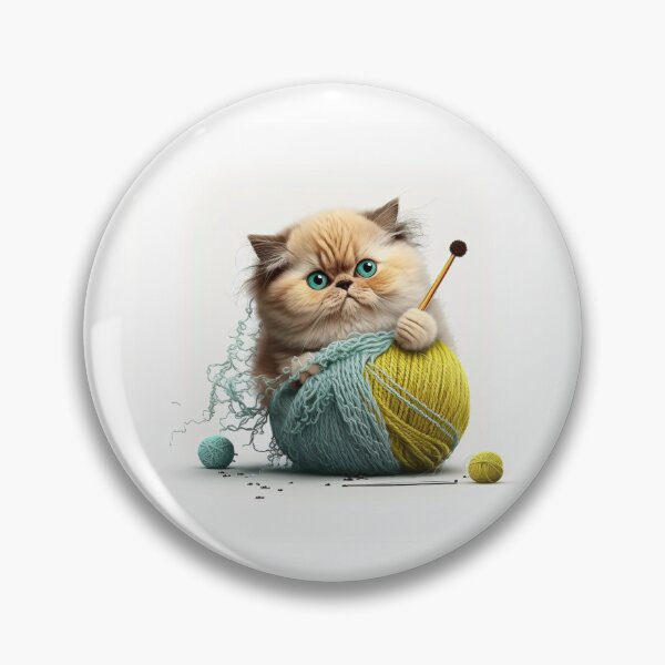Item preview, Golden Fluffy Kitten with Yarn Cute Knitting Cat Art designed and sold by Apex Designs.
