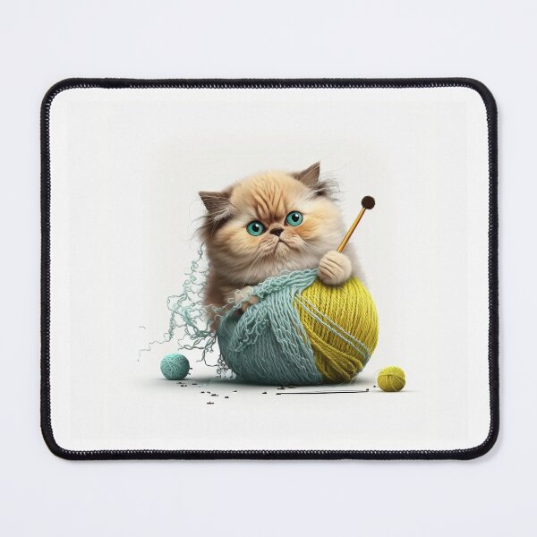 Item preview, Golden Fluffy Kitten with Yarn Cute Knitting Cat Art designed and sold by Apex Designs.