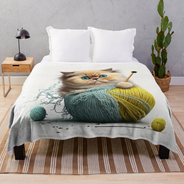 Item preview, Golden Fluffy Kitten with Yarn Cute Knitting Cat Art designed and sold by Apex Designs.
