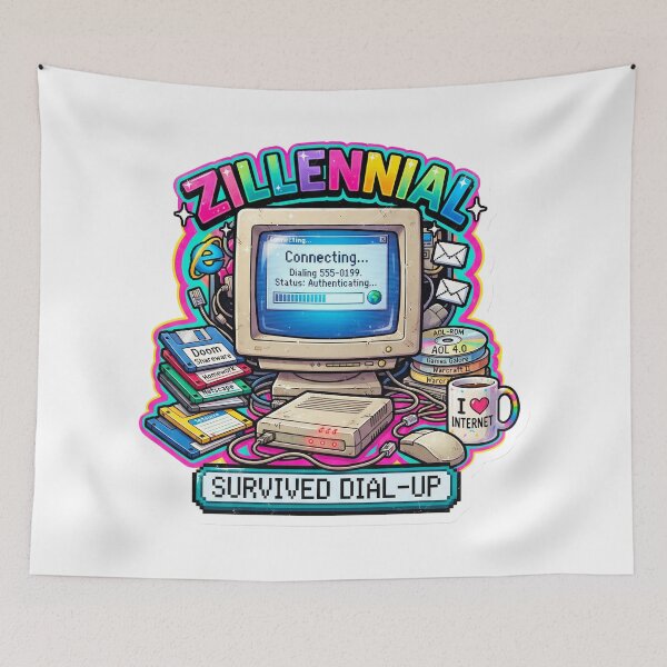 Item preview, Survived Dial-Up Retro Computer - 90s Nostalgia Art designed and sold by Pollock.