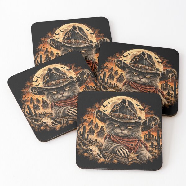 Item preview, Midnight Outlaw Cat – Gothic Cowboy Western Cat Vintage Art designed and sold by GrimCuteStudio.