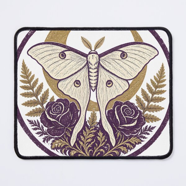 Item preview, Bloom After Dark Luna Moth and Roses Linocut designed and sold by OddLittleGoods.