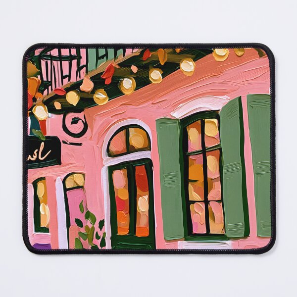 Item preview, Charming Cafe with String Lights Green Shutters and Colorful Autumn Street Details designed and sold by OlfactoART Studio.