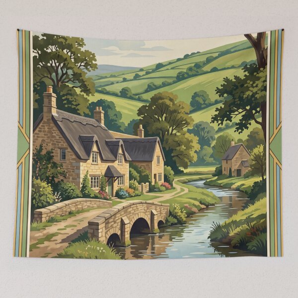 Aperçu de l'œuvre Voyages vintage dans les Cotswolds, en Angleterre – Bibury, Arlington Row, Honey Stone Villages créée et vendue par Bomax121.