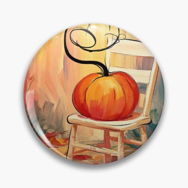 Item preview, Vibrant Autumn Pumpkin on a White Chair Surrounded by Fallen Leaves in Warm Red and Orange Hues designed and sold by OlfactoART Studio.