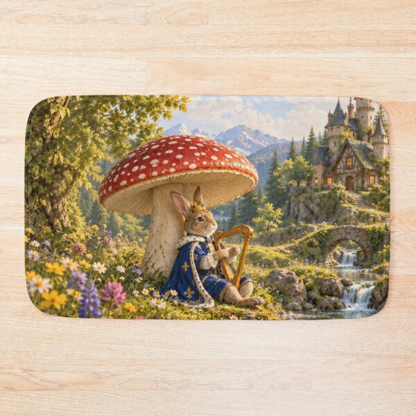 Item preview, Whimsical Woodland Flower Meadow Rabbit Playing Harp Watercolor Illustration Design  designed and sold by DrewRomeoCo.