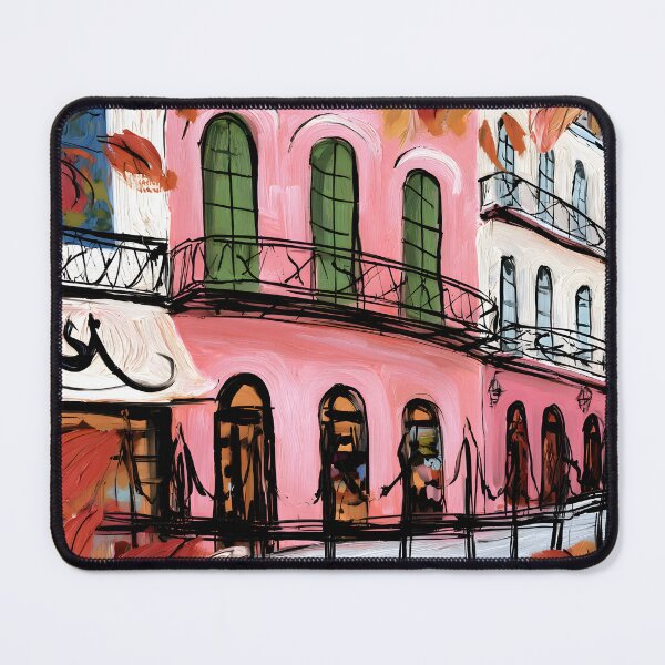 Item preview, Vibrant New Orleans Building with Arched Windows and Balconies Framed by Colorful Autumn Leaves designed and sold by OlfactoART Studio.