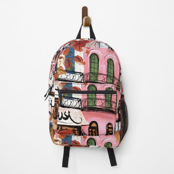 Item preview, Vibrant New Orleans Building with Arched Windows and Balconies Framed by Colorful Autumn Leaves designed and sold by OlfactoART Studio.