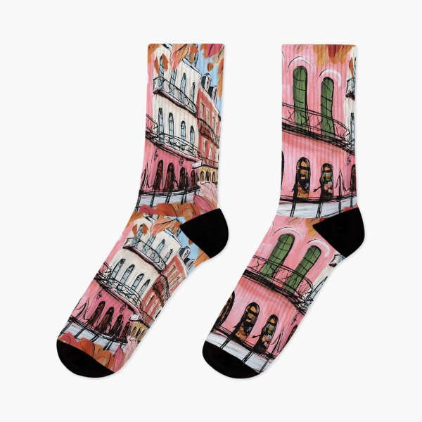 Item preview, Vibrant New Orleans Building with Arched Windows and Balconies Framed by Colorful Autumn Leaves designed and sold by OlfactoART Studio.