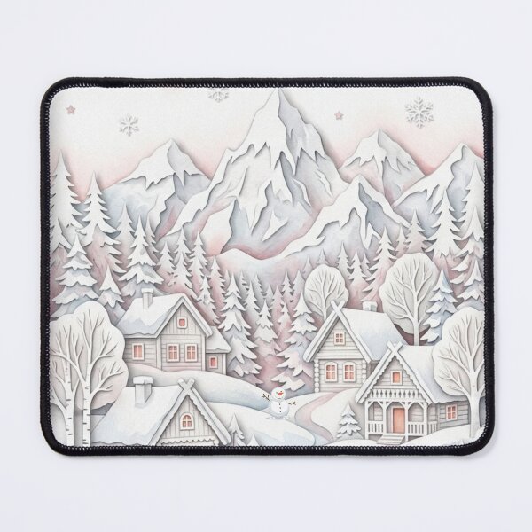 Item preview, Nordic Winter Village Paper Cut Watercolor Illustration, Cozy Christmas Cottage Landscape, Soft Pastel Red Holiday Scene Art designed and sold by VibranPalette.