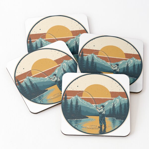 Item preview, Fly Fisherman Casting River Sunset Vintage Badge designed and sold by Stupid Shirts.