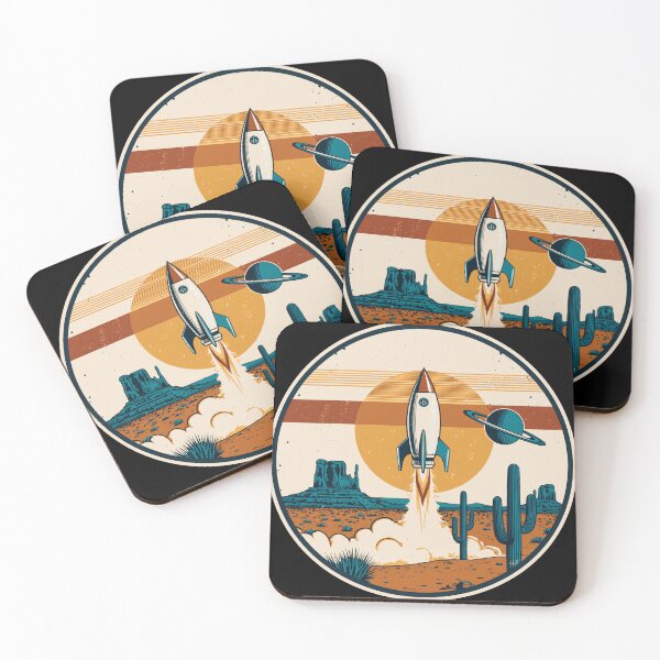 Item preview, Lanzamiento de cohete retro al atardecer en el desierto, era espacial vintage designed and sold by Stupid Shirts.