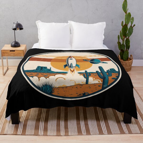 Item preview, Lanzamiento de cohete retro al atardecer en el desierto, era espacial vintage designed and sold by Stupid Shirts.