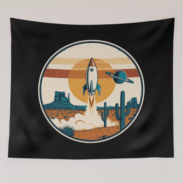 Item preview, Retro Rocket Launch Desert Sunset Vintage Space Age designed and sold by Stupid Shirts.
