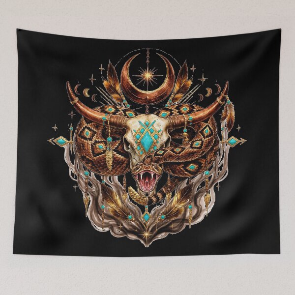 Item preview, Mystical Bull Skull Serpent/Turquoise Southwestern Occult Art designed and sold by Kvllo Collective Co..