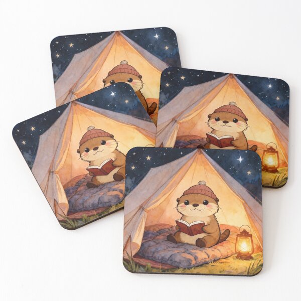 Item preview, Cozy Sea Otter Reading in Tent at Night  designed and sold by Otterbean.