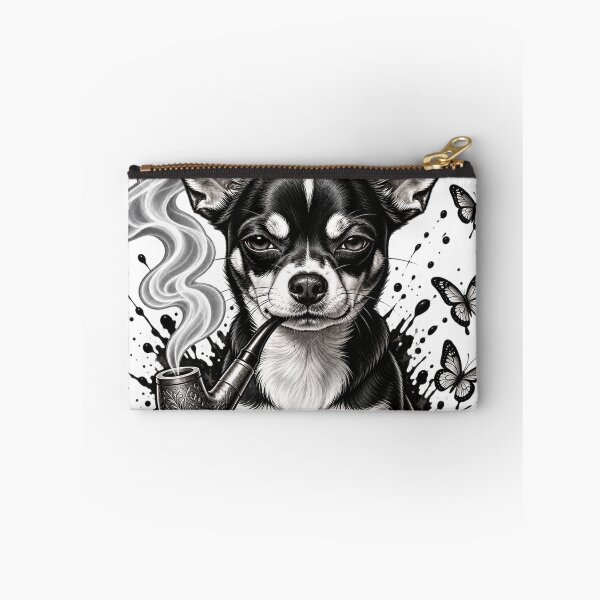 Item preview, Cool Chihuahua with Smoking Pipe – Vintage Black & White Dog Art designed and sold by Sais piko .
