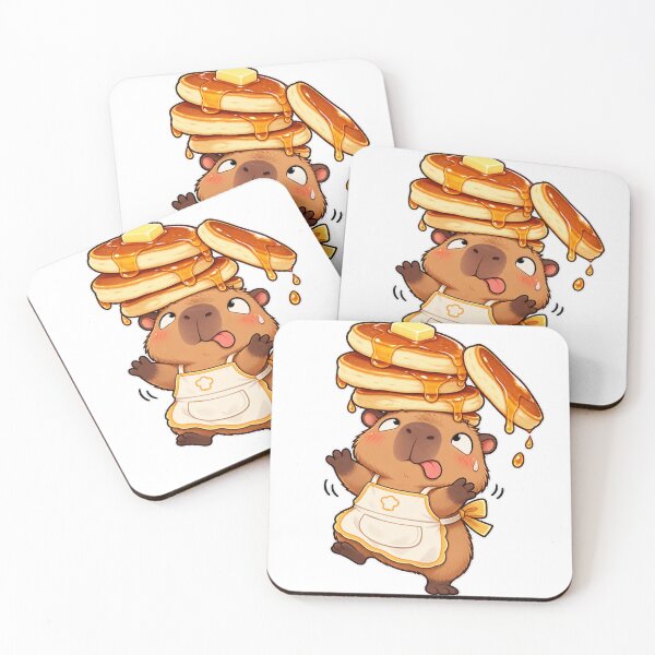 Item preview, Cute Funny Capybara Balancing Giant Pancakes Chibi Animal Gift designed and sold by Oddly Tiny Zoo.