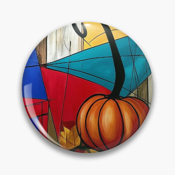 Item preview, Vibrant Red Chair and Pumpkin in a Bold Geometric Autumn Composition with Warm Fall Colors designed and sold by OlfactoART Studio.