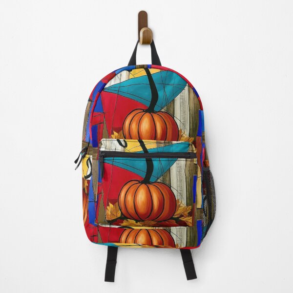 Item preview, Vibrant Red Chair and Pumpkin in a Bold Geometric Autumn Composition with Warm Fall Colors designed and sold by OlfactoART Studio.