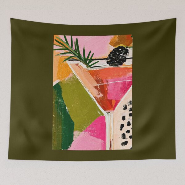 Item preview, Vibrant Martini Cocktail with Pine Garnish in a Bold Colorful Abstract Painting designed and sold by OlfactoART Studio.
