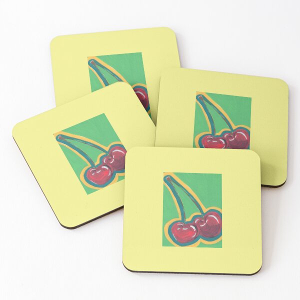 Item preview, Cherry Sweet Neon Yellow Fruit Art Prints Posters Wall Art Magnet Home Coffee Cup Decoration TShirt Stationary Notebook Magnet Hat Kitchen Work School Office Redbubble Shop designed and sold by Saritas Boutique Shop.