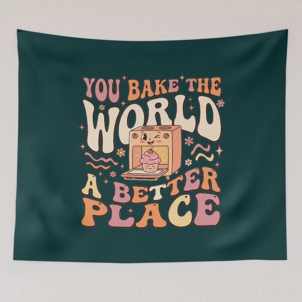Item preview, You Bake The World A Better Place 70s Groovy Pink Retro Baking designed and sold by Neon Bones Studio.