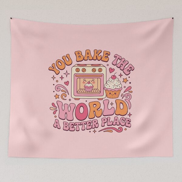 Item preview, You Bake The World A Better Place 70s Groovy Pink Retro Baking designed and sold by Neon Bones Studio.