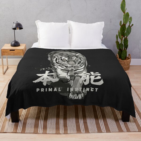Item preview, Sumi-e Tiger Primal Instinct Japanese Kanji Art (White Text) designed and sold by リクイペル.