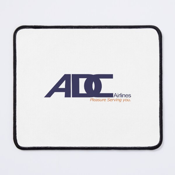 Artikelvorschau, Logo der nigerianischen Fluggesellschaft ADC Airlines in Dunkelblau mit orangefarbenem Slogan „Pleasure Serving You“ (Es freut mich, Sie zu bedienen). entworfen und verkauft von Laura  W Hoover.