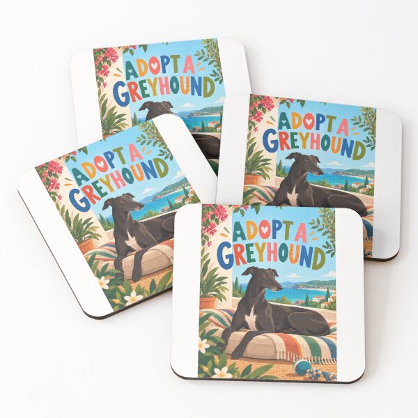 Item preview, Adopt a Greyhound with Black Rescue Hound and Sunny Coastal Setting designed and sold by Places On Earth.